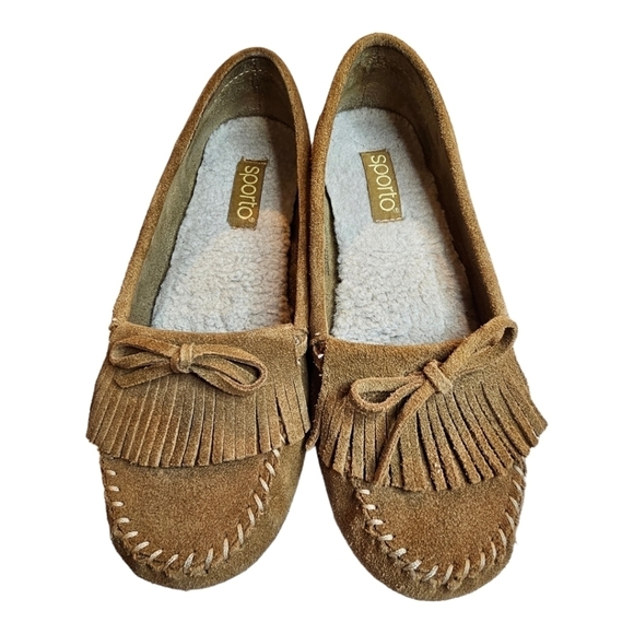 Sporto Patty Suede Fringe Driving Moccasin Slip on Loafer Shoes 7M - Picture 5 of 14